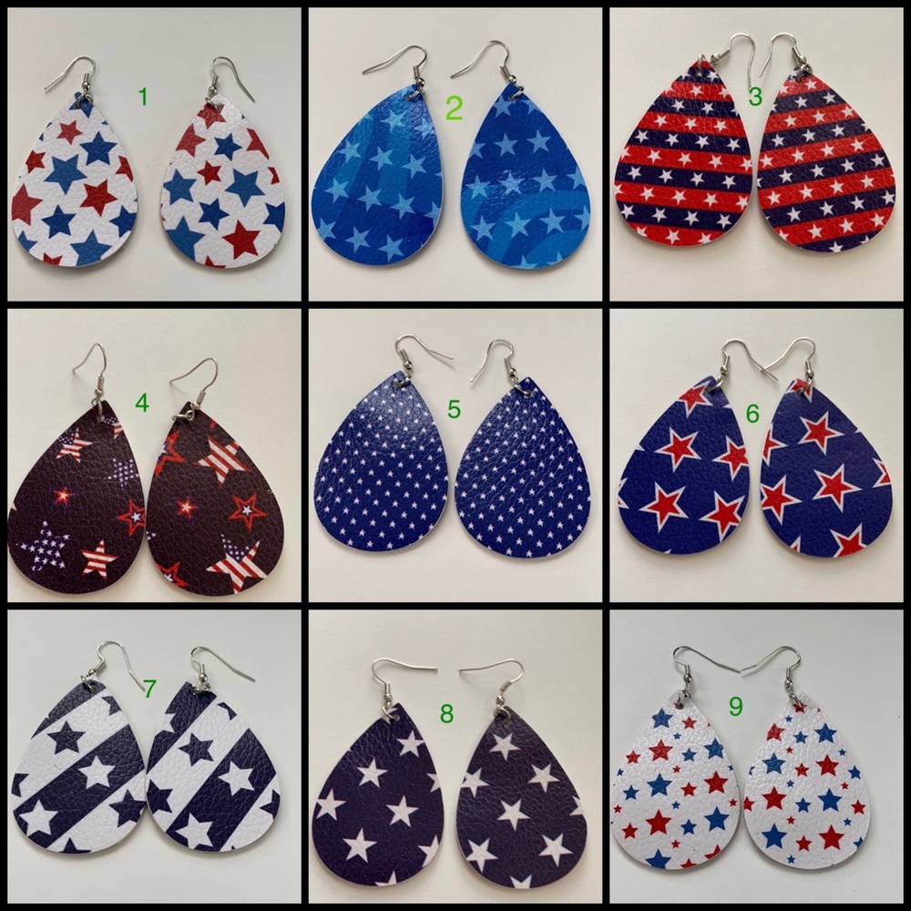 Cute Patriotic American 🇺🇸 Faux Leather Earrings
